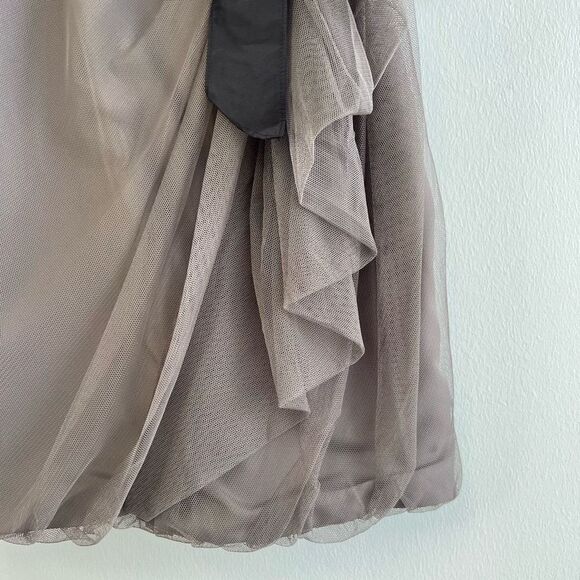 White by Vera Wang Gray Sheer Mini Bridesmaid Dress Illusion Neckline Belted 2 - Picture 7 of 14